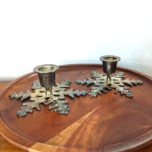 TWO Vintage Snowflake Silver Plated Low Candlestick Holders Restoration Hardware